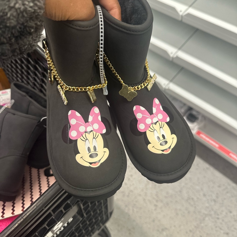 Disney Minnie Mouse Black Boots with Pink Bow